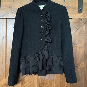 Fumblin’ Foe Black Ruffled Button-Up Jacket Size Medium